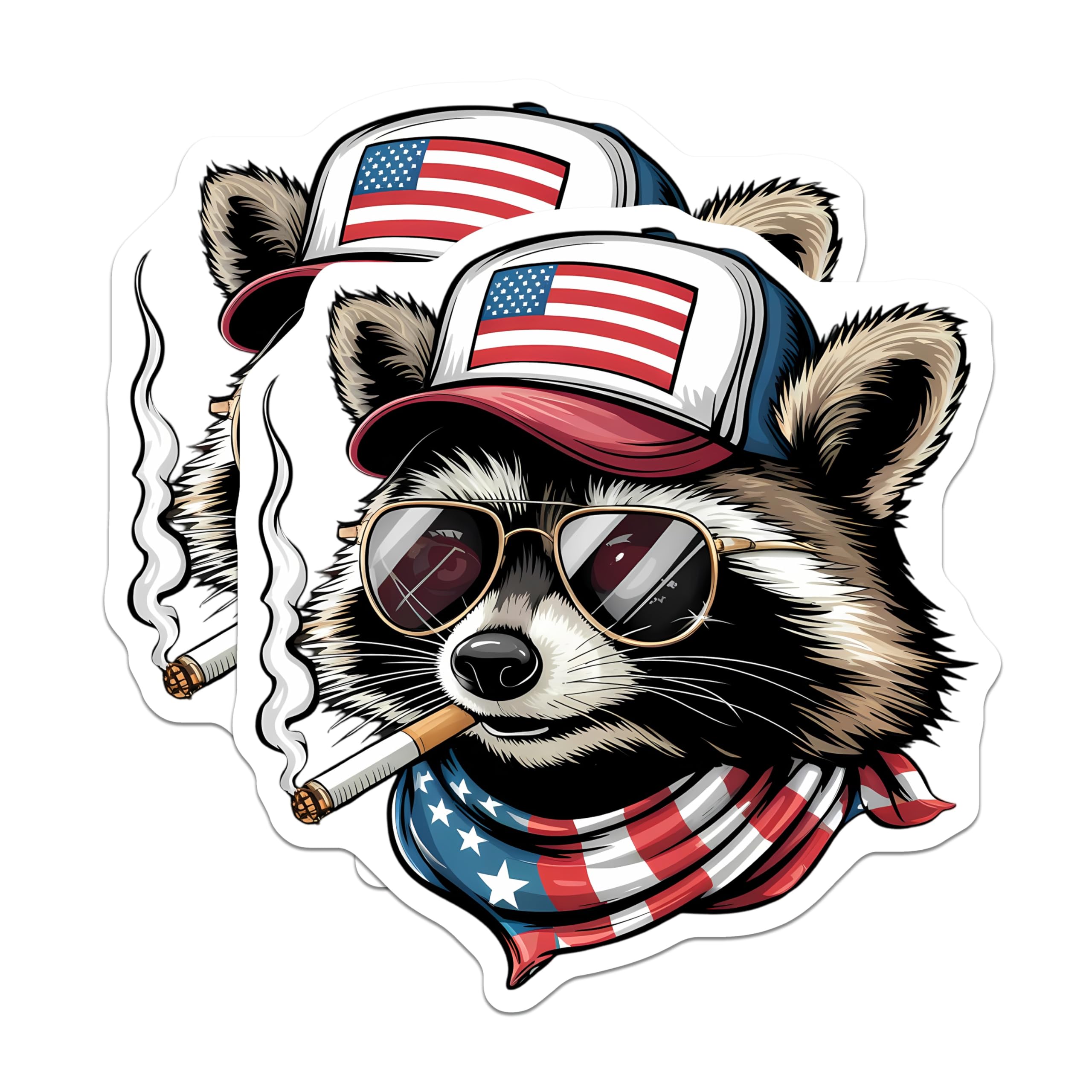 (2 Pack) Patriotic Raccoon Magnets - American Flag Animal Art - Cool Smoker Decor - 5 Inches On Longest Side - Thick Durable Magnet - Made in USA - MAG20569