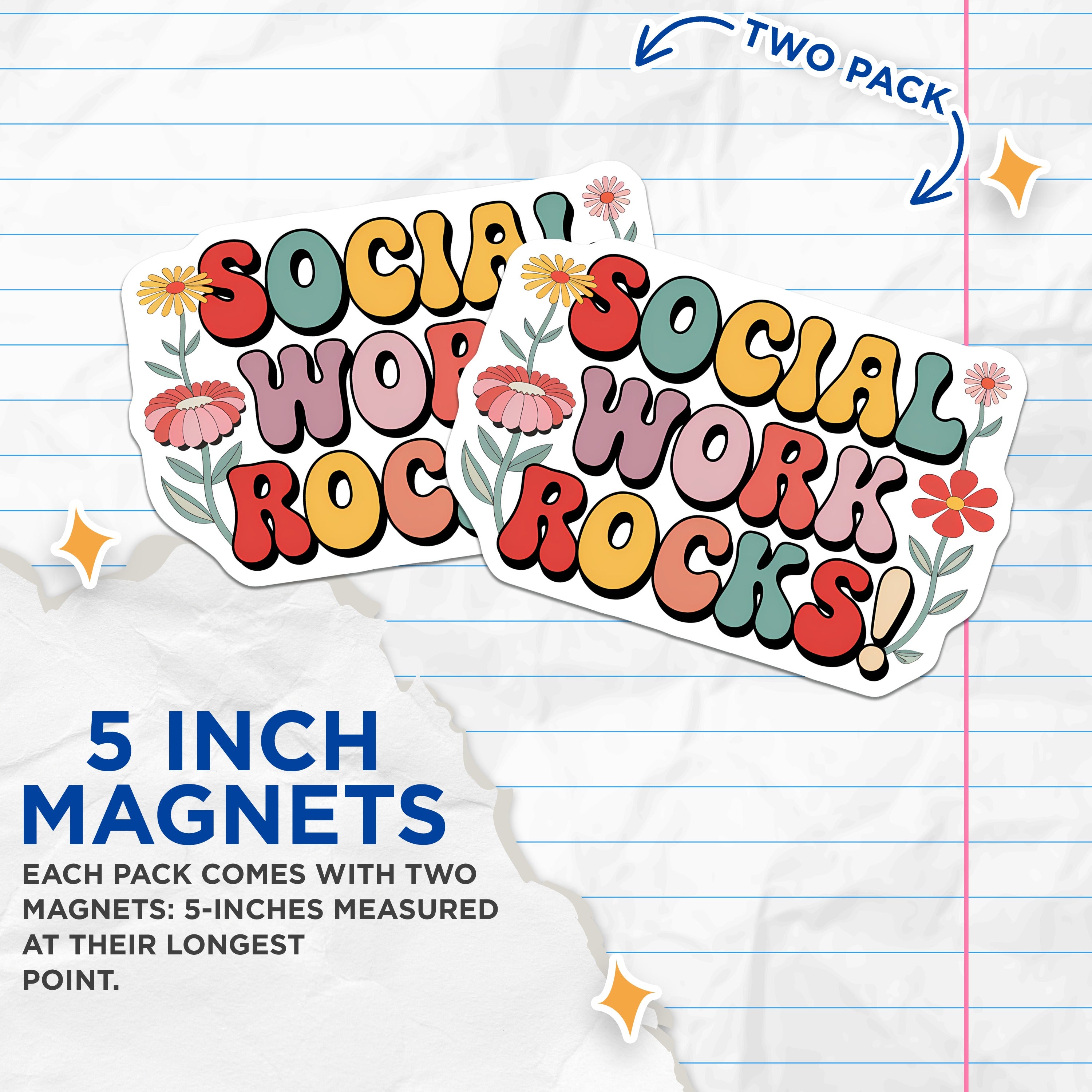 (2 Pack) Social Work Rocks Magnets - Groovy Social Worker Appreciation - Helping Professionals Decor - Mental Health Advocate Thank You - 5" - Durable Magnet - Made in USA - MAG38481