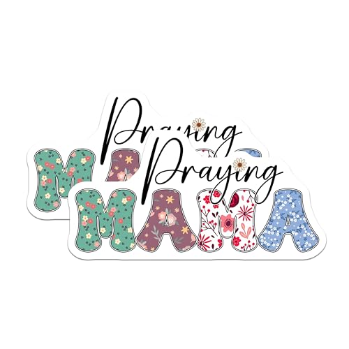 (2 Pack) Praying Mama Stickers - Religious - Inspirational Quote - 5" On Longest Side - Sticks to Smooth Flat Surfaces - Made in USA - BMCS7711