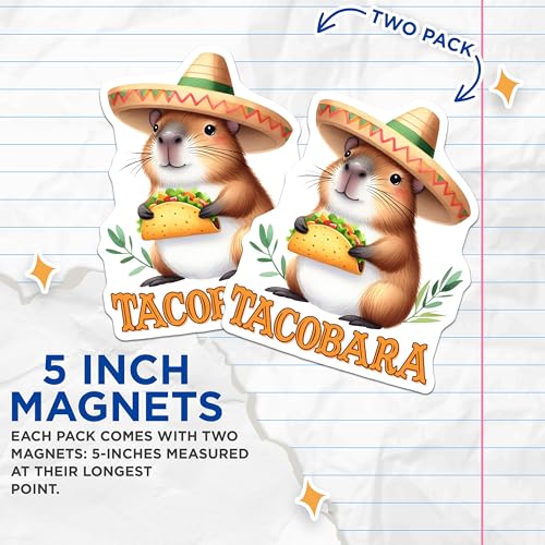 (2 Pack) Tacobara Magnets - Cute Animal Magnets - Fun Kitchen Decor - 5" On Longest Side - for Cars, Refrigerators, Toolboxes, Lockers - Made in USA BMCS3258