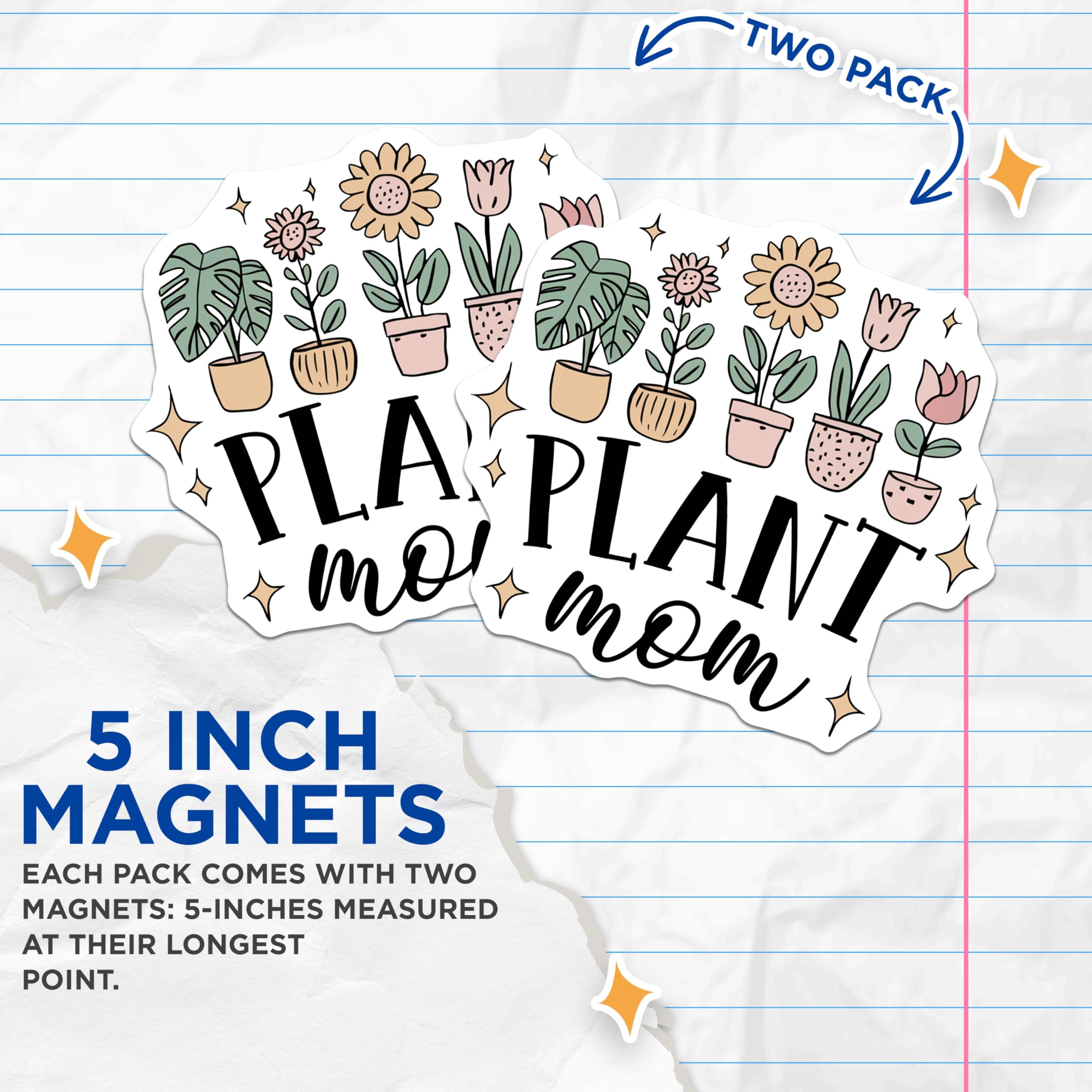 (2 Pack) Plant Mom Magnets - Houseplant Decor - Gardening Refrigerator Magnets - 5" On Longest Side - Premium Magnet - for Cars, Refrigerators, Toolboxes, Lockers - Made in USA - MAG18897