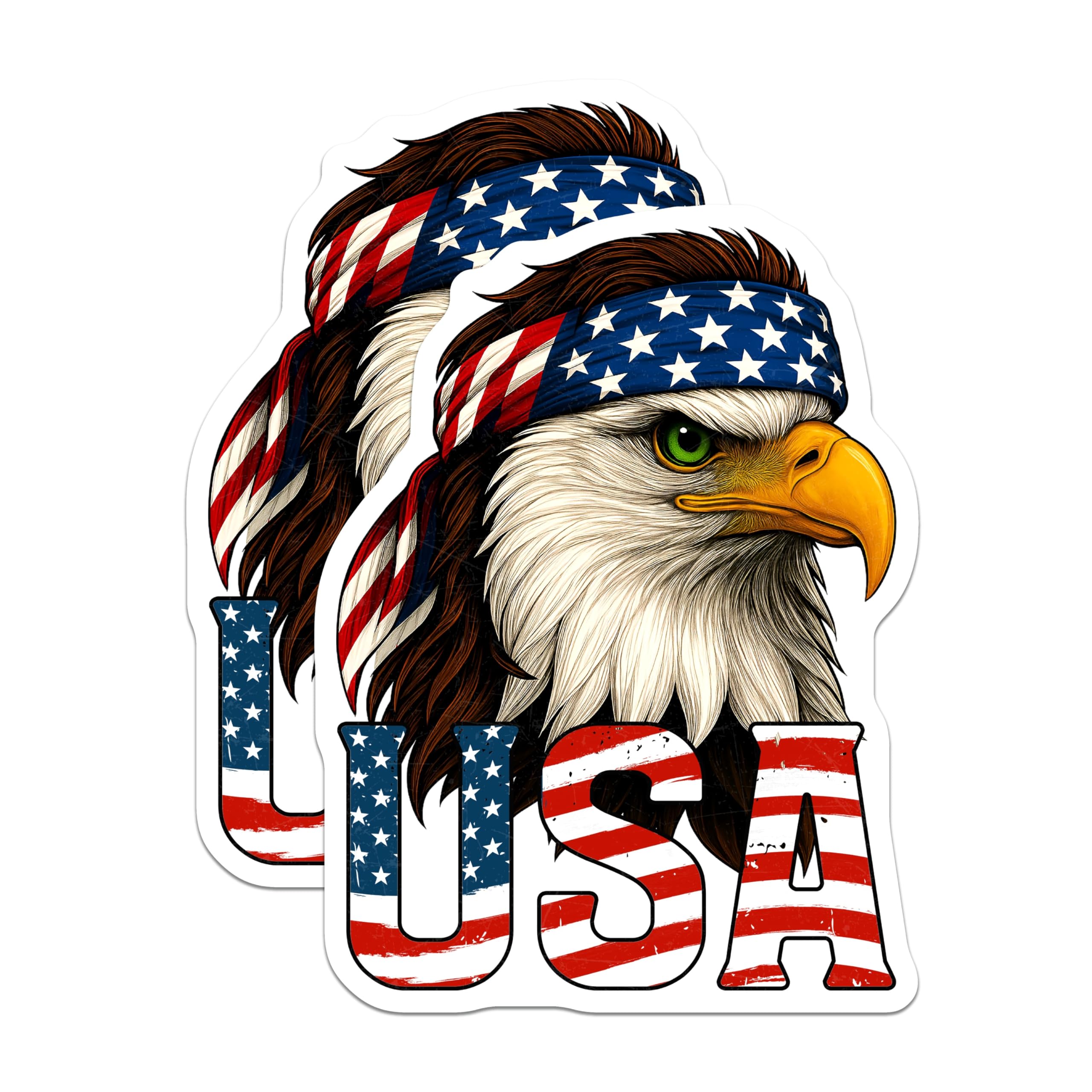 (2 Pack) American Bald Eagle Stickers - USA Flag Bandana Patriotism Decal - Freedom Symbol USA Pride - 5" On Longest Side - Sticks to Smooth Flat Surfaces - Made in USA - BMCS20484