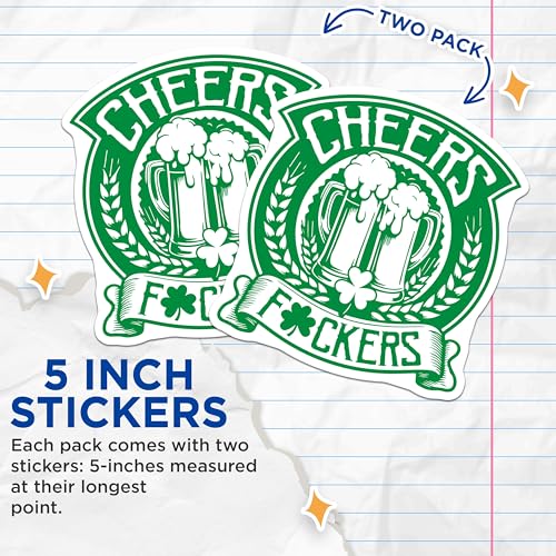 (2 Pack) Cheers Stickers - Funny Beer Stickers - Humorous Drink Stickers - 5" On Longest Side - Sticks to Any Smooth Flat Surface - Made in USA - BMCS3437
