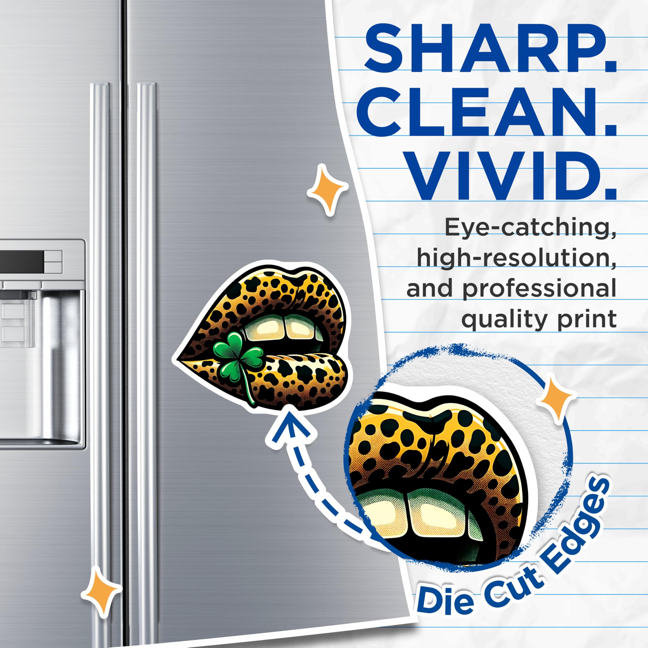 (2 Pack) Leopard Print Lips Magnets - Clover Mouth Art - St Patricks Day Fridge Decor - 5" On Longest Side - Premium Magnet - for Cars, Refrigerators, Toolboxes, Lockers - Made in USA - MAG17022