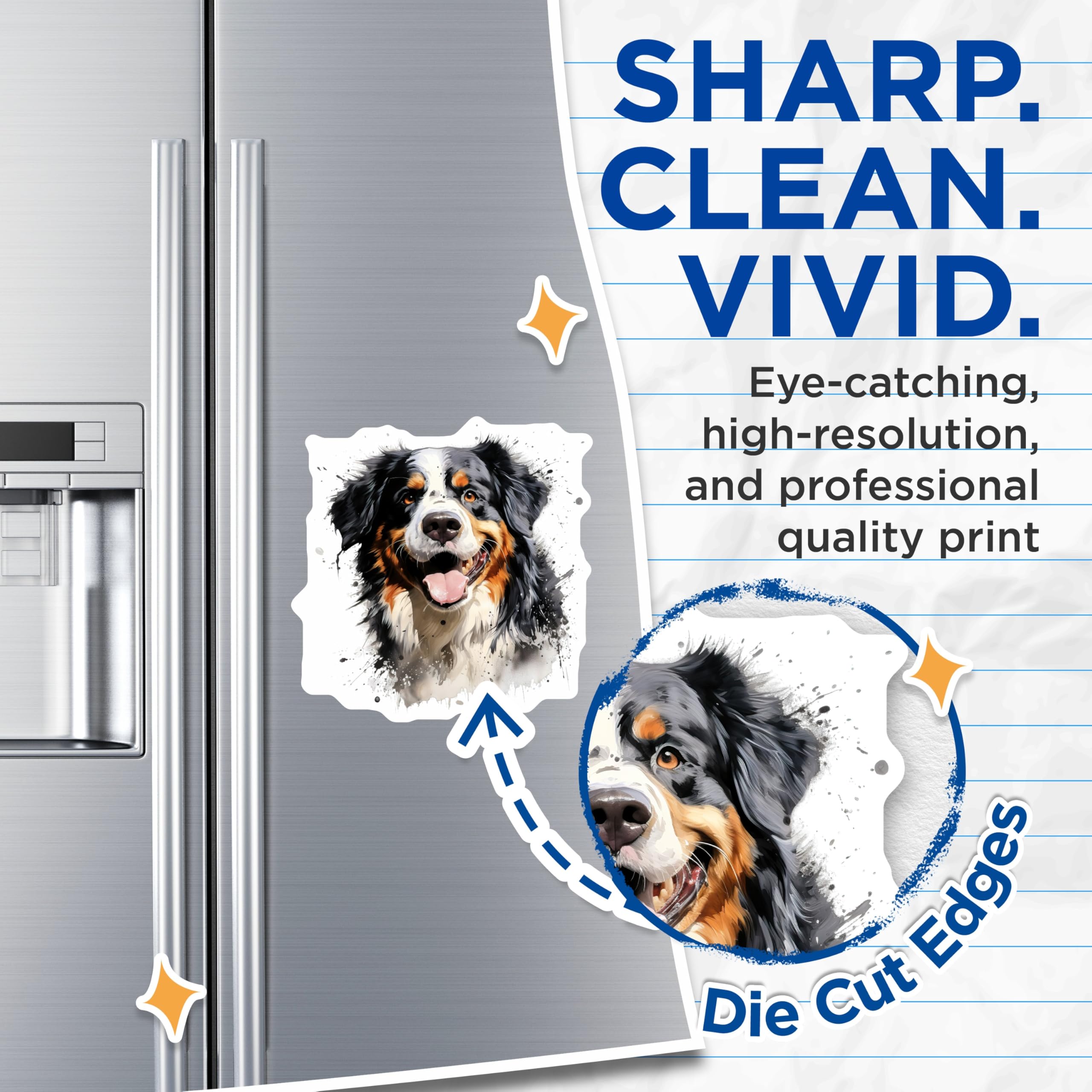 (2 Pack) Bernese Mountain Dog Magnets - Watercolor Dog Art - Happy Berner Lover Fridge Decor - 5 Inches On Longest Side - Thick Durable Magnet - Made in USA - MAG30344