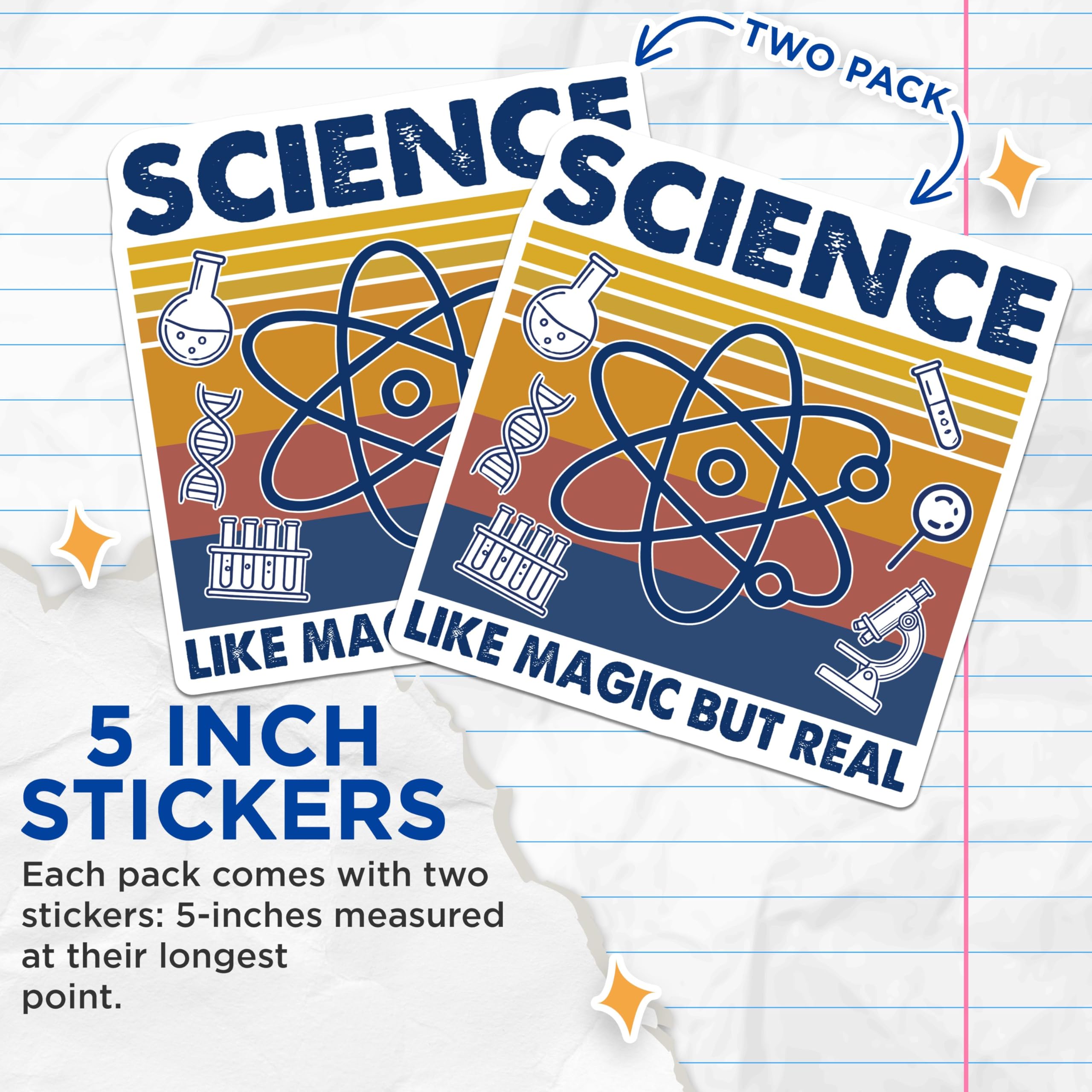 (2 Pack) Science Like Magic But Real Stickers - Funny Scientist Sticker - Science Geek Sticker for Laptop - 5" On Longest Side - Sticks to Smooth Flat Surfaces - Made in USA - BMCS5672