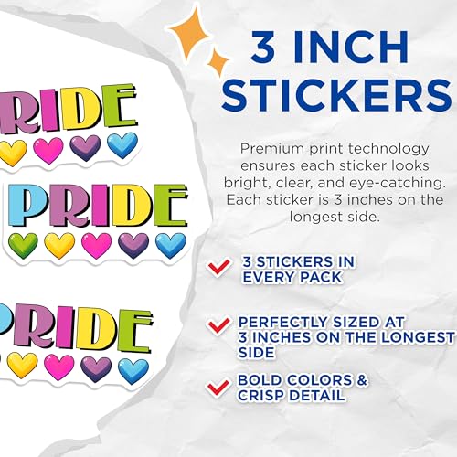(3 Pack) Pride Decals - Rainbow Hearts - LGBTQ Decal - 3 Inches On Longest Side - Easy Peel & Apply - Made in USA - 3MCS7025