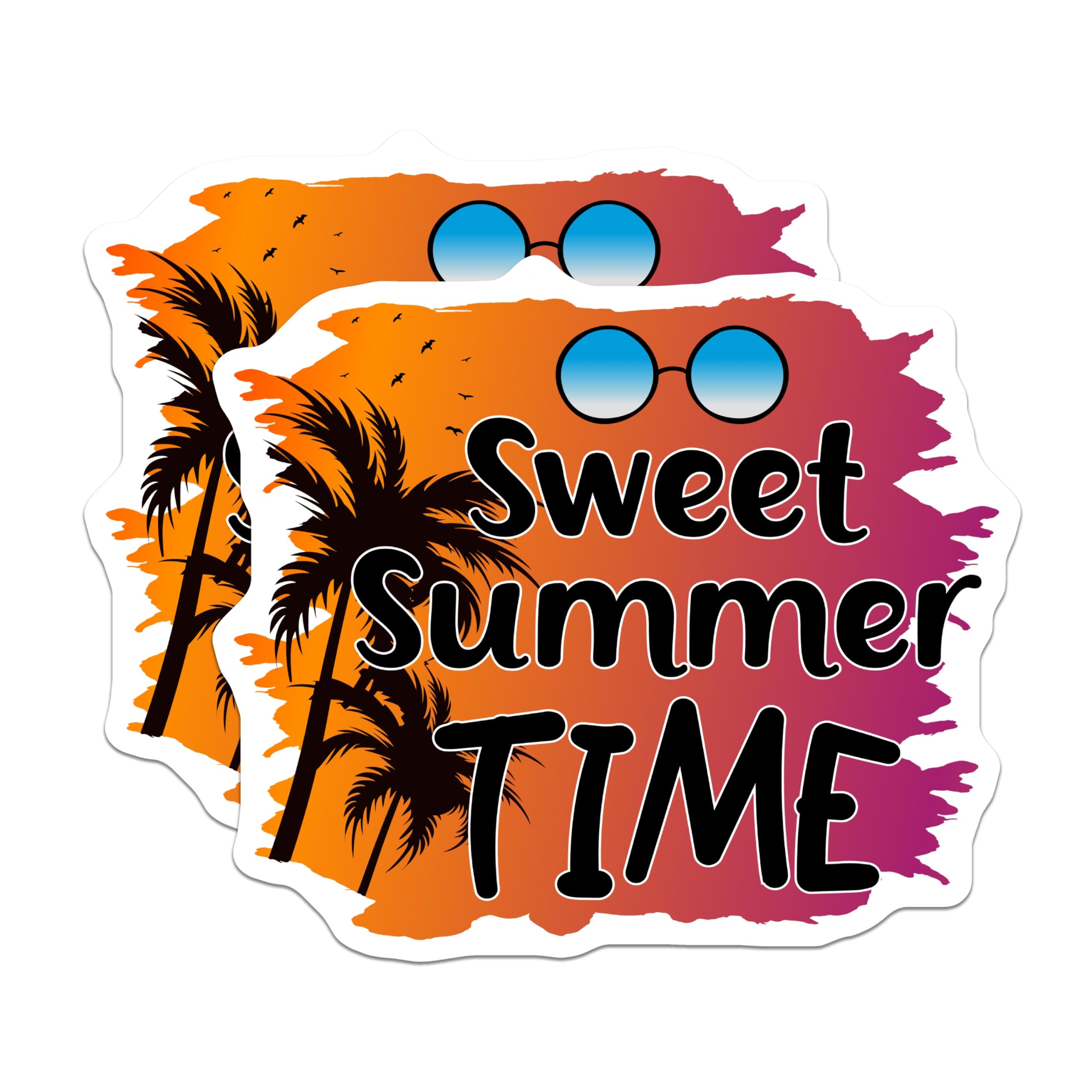 (2 Pack) Sweet Summer Time Magnets - Tropical Beach Vacation Decor - Palm Trees Sunglasses Sunset Scene - 5 Inches On Longest Side - Thick Durable Magnet - Made in USA - MAG22454
