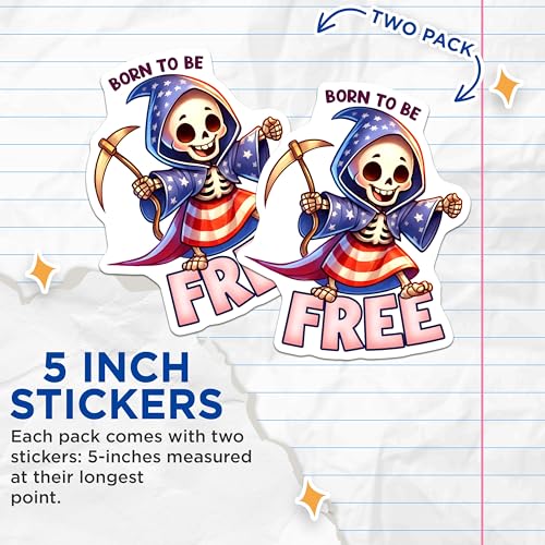 (2 Pack) Born to Be Free Stickers - Skeleton Wizard - Patriotic Decal for Laptops Notebooks - 5" On Longest Side - Sticks to Smooth Flat Surfaces - Made in USA - BMCS7915