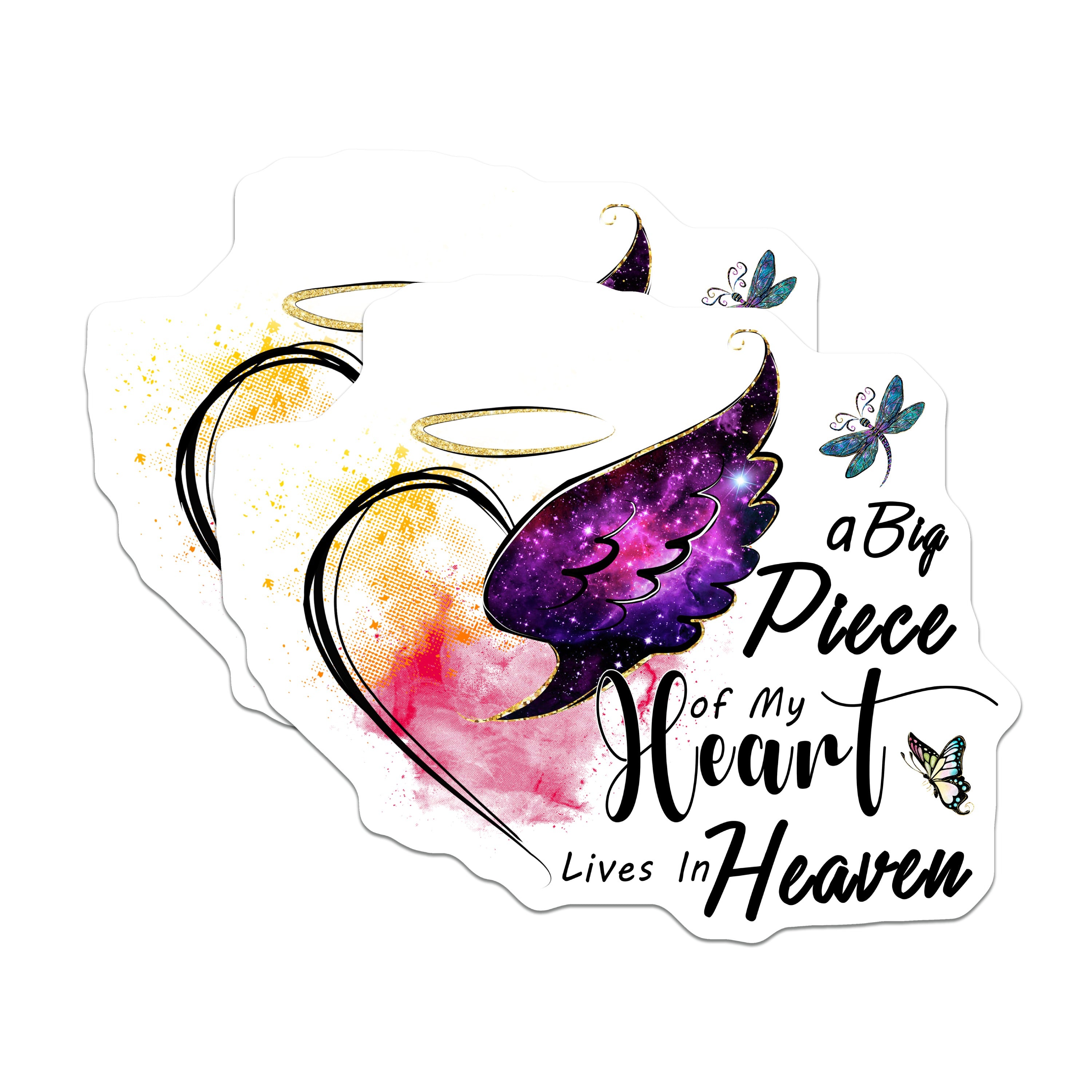 (2 Pack) A Big Piece of My Heart Lives in Heaven Magnets - Sympathy Memorial - Remembrance Angel Wing - 5 Inches On Longest Side - Thick Durable Magnet - Made in USA - MAG37922