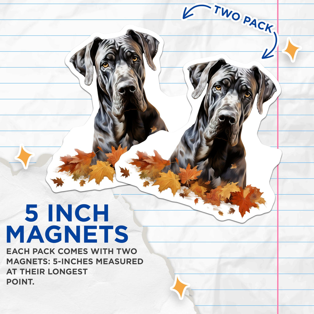 (2 Pack) Great Dane Dog Magnets - Autumn Leaves Refrigerator - Fall Pet Lover Decor for Dog Owners - 5 Inches On Longest Side - Thick Durable Magnet - Made in USA - MAG26653