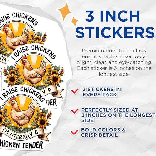 (3 Pack) Chicken Tender Decals - Funny Chicken Lover - Chicken Raising Decals - 3 Inches On Longest Side - Easy Peel & Apply - Made in USA - 3MCS6857