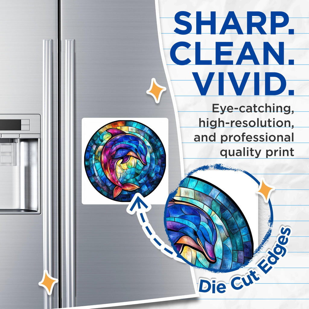 (2 Pack) Stained Glass Dolphin Magnets - Ocean Animal Decor - Vibrant Sea Life Art - 5 Inches On Longest Side - Thick Durable Magnet - Made in USA - MAG26738