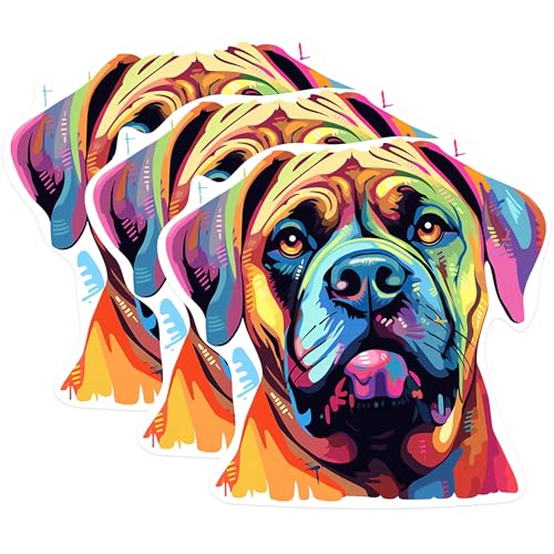 (3 Pack) Bullmastiff Decals - Colorful Dog Breed Stickers - Laptop Decals - 3 Inches On Longest Side - Easy Peel & Apply - Made in USA - 3MCS0680