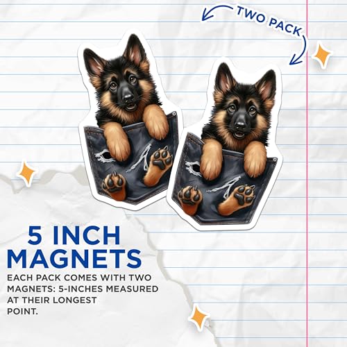 (2 Pack) Cute Dog Magnets - Animal Lover - Home Fridge Magnets - Adorable Puppy - 5" On Longest Side - for Cars, Fridges, Toolboxes - Made in USA - MAG4052
