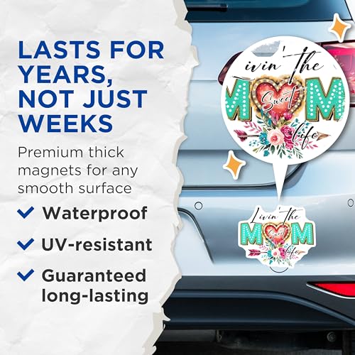(2 Pack) Livin The Mom Life Magnets - Sweet Heart Florals - Mom Life Decor - 5" On Longest Side - for Cars, Fridges, Toolboxes - Made in USA - MAG7715