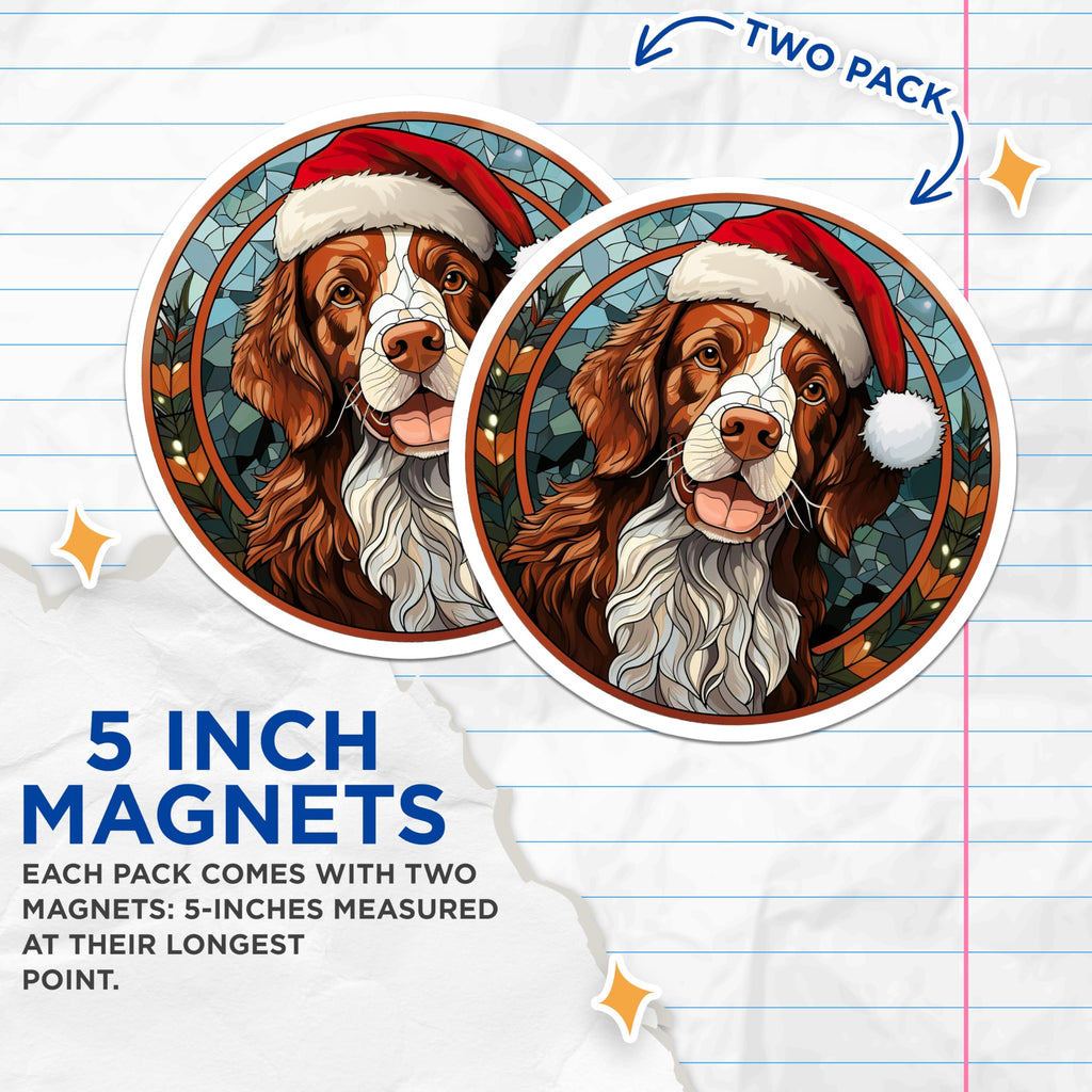 (2 Pack) Springer Spaniel Magnets - Christmas Holiday Dog Decor - Stained Glass Pet Art - Festive Canine Fridge Magnet - 5 Inches On Longest Side - Thick Durable Magnet - Made in USA - MAG24551