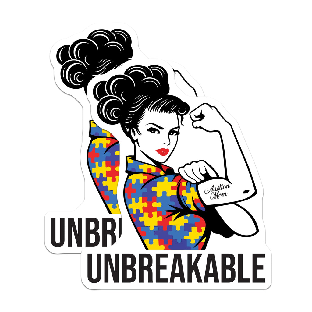 (2 Pack) Autism Mom Magnets - Unbreakable Advocate Support - Puzzle Piece Awareness Pride - Fridge Locker Decor - 5 Inches On Longest Side - Thick Durable Magnet - Made in USA - MAG23211