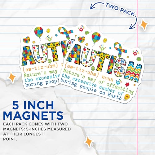 (2 Pack) Autism Awareness Magnets Magnets - Puzzle Piece Decor - Inspirational Decal - 5" On Longest Side - Made in USA - Sticks to Refrigerators & Metal Surfaces - MAG8525