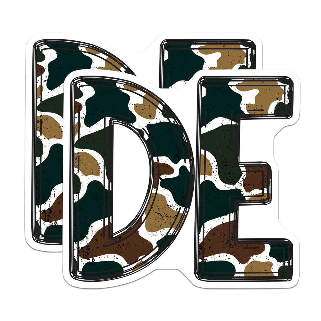 (2 Pack) Abstract Camo DE Magnets - Initial Letter Decor - Personalized Alphabet Refrigerator - 5 Inches On Longest Side - Thick Durable Magnet - Made in USA - MAG22741