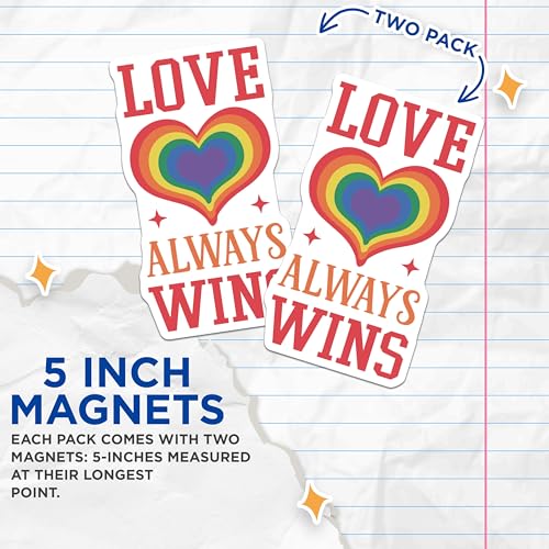 (2 Pack) Love Always Wins Magnets - Inspirational Magnet - Rainbow Heart Pride Magnet - 5" On Longest Side - for Cars, Fridges, Toolboxes - Made in USA - MAG4130