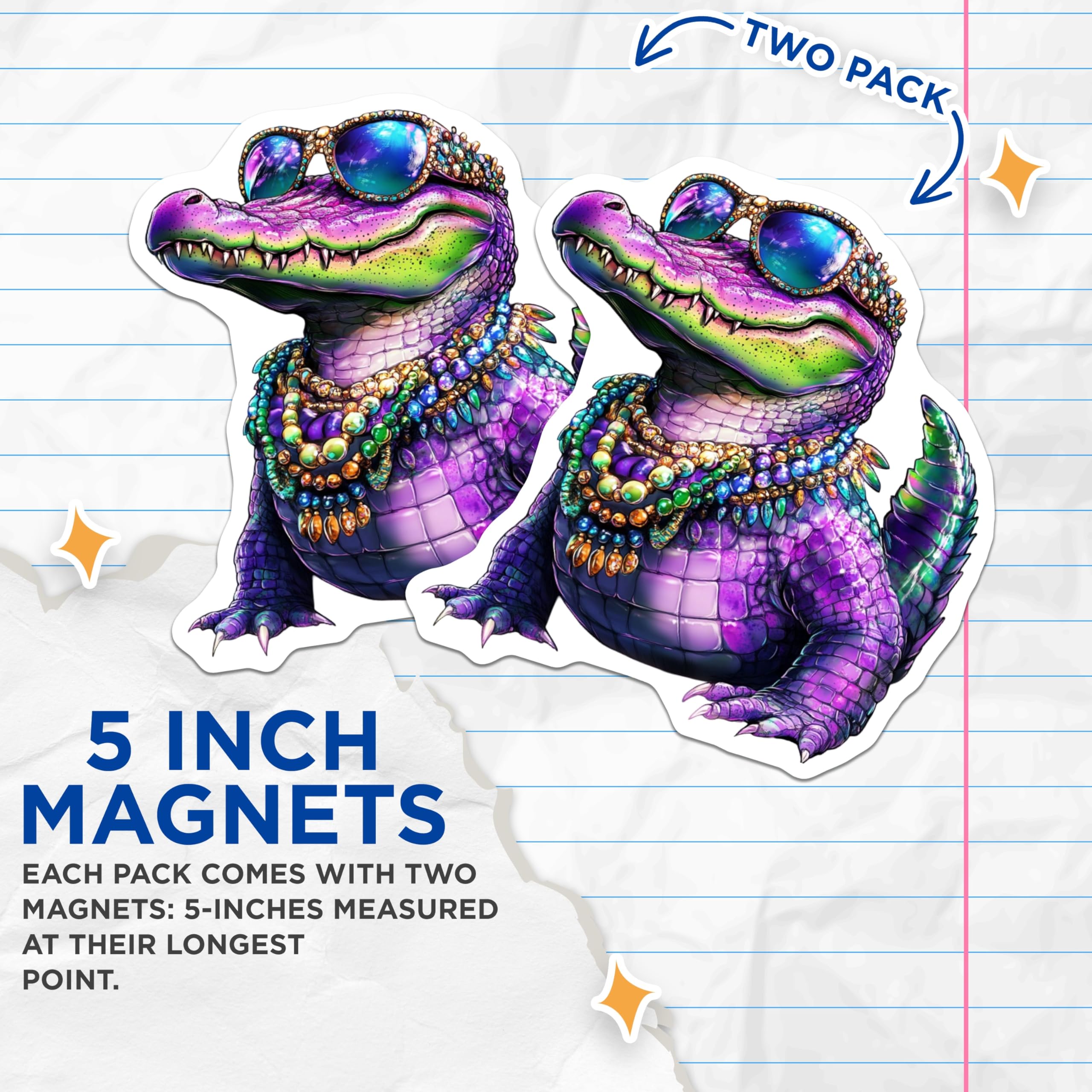 (2 Pack) Alligator Magnets - Cartoon Animal Decor - Purple Alligator Souvenirs - 5" On Longest Side - Premium Magnet - for Cars, Refrigerators, Toolboxes, Lockers - Made in USA - MAG14824