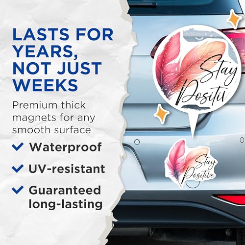 (2 Pack) Stay Positive Magnets - Inspirational Quote - Feather Design Decoration - 5" On Longest Side - for Cars, Fridges, Toolboxes - Made in USA - MAG7543