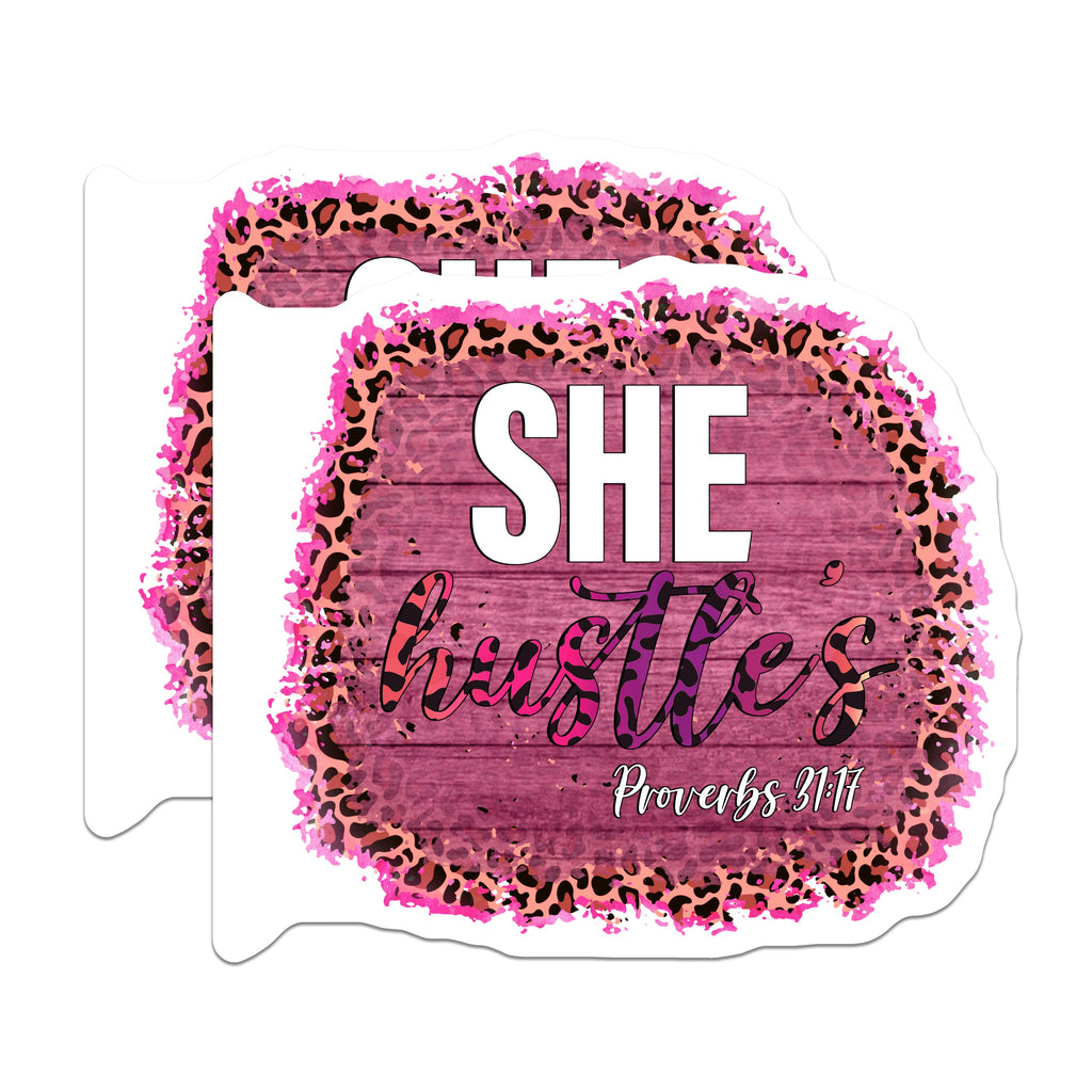 (2 Pack) She Hustles Magnets - Proverbs 31 Faith Decor - Christian Woman Entrepreneur Reminder - 5 Inches On Longest Side - Thick Durable Magnet - Made in USA - MAG39783