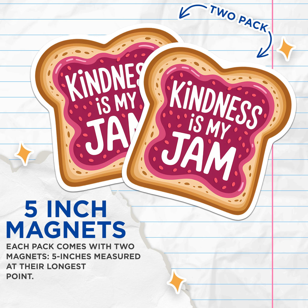 (2 Pack) Kindness is My Jam Magnets - Inspirational Sweet Bread Decor - Positive Kitchen Reminder Magnets - 5 Inches On Longest Side - Thick Durable Magnet - Made in USA - MAG22191