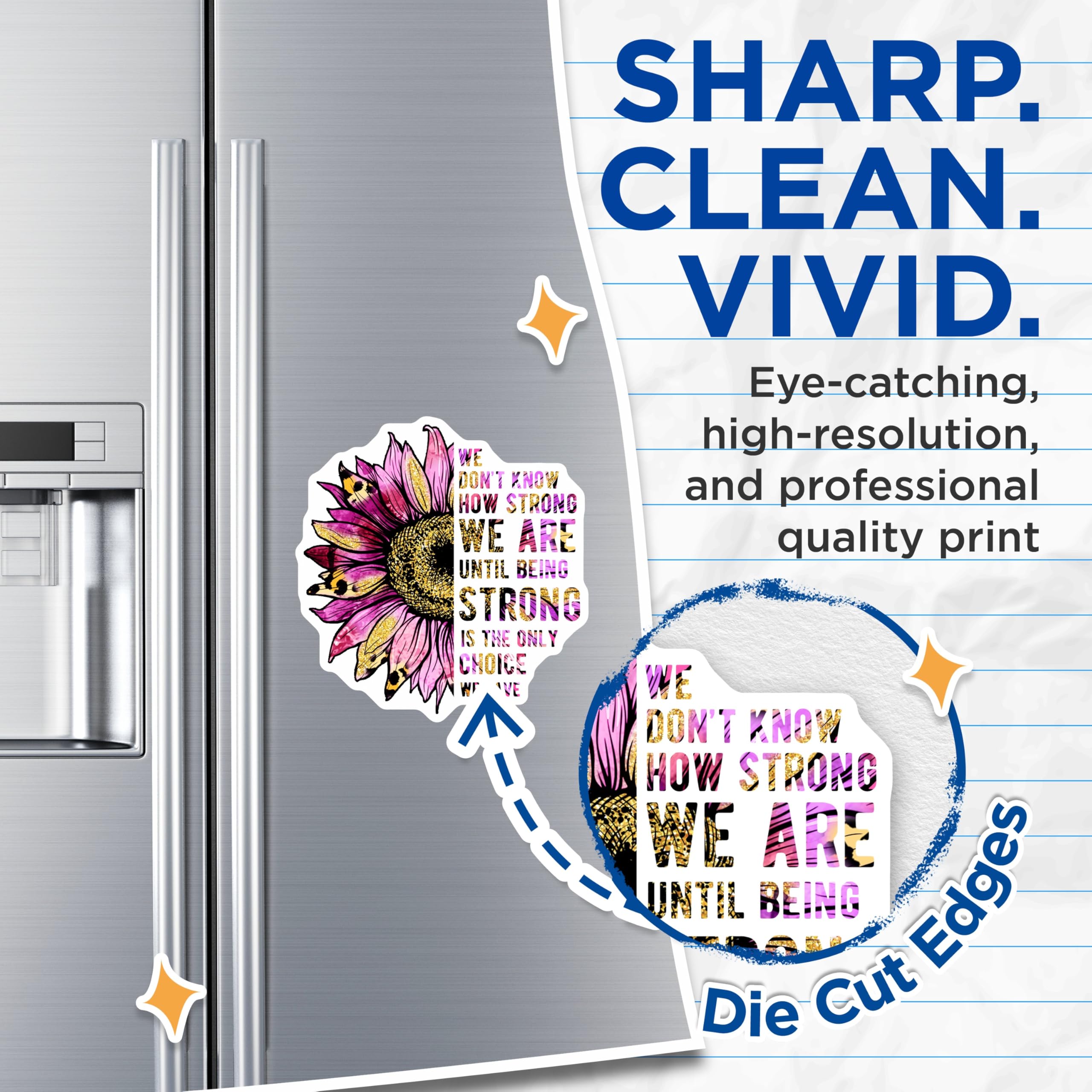 (2 Pack) Sunflower Quote Magnets - Inspirational Strong Saying - Floral Fridge Decor - 5" On Longest Side - Premium Magnet - for Cars, Refrigerators, Toolboxes, Lockers - Made in USA - MAG16860