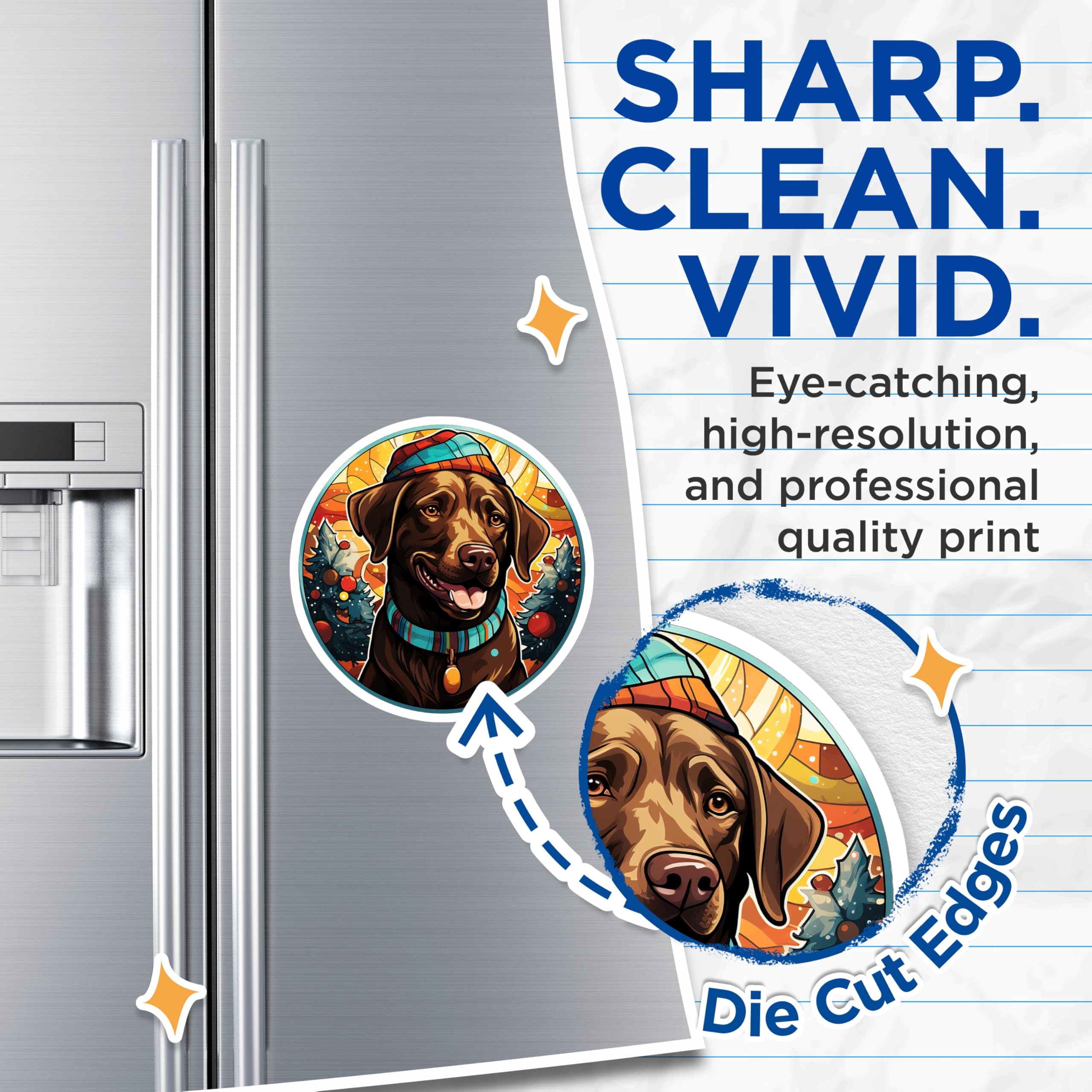 (2 Pack) Christmas Labrador Magnets - Happy Dog Holiday Decor - Festive Pet Refrigerator Art - 5 Inches On Longest Side - Thick Durable Magnet - Made in USA - MAG27217