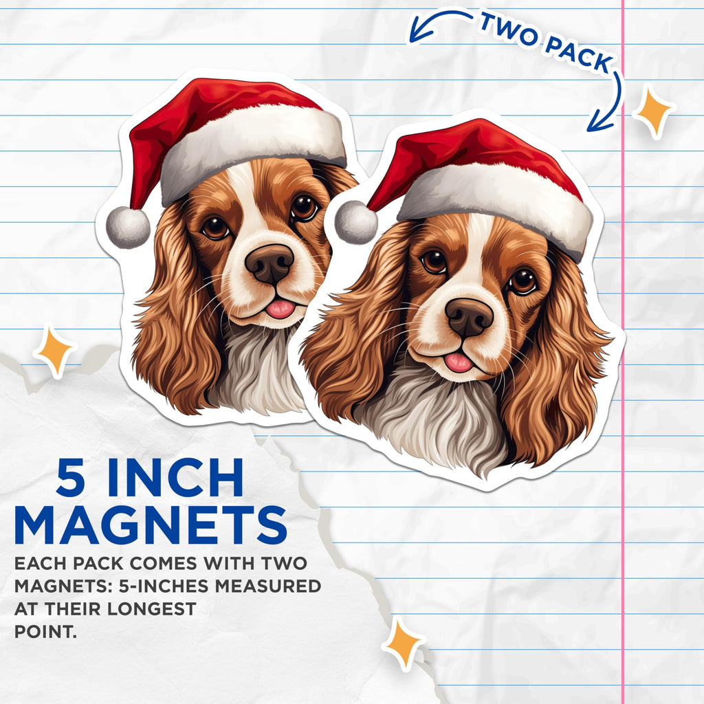 (2 Pack) Cavalier King Charles Spaniel Magnets - Christmas Dog Decor Holiday - Santa Hat Pet Lover Home Accessory - 5 Inches On Longest Side - Thick Durable Magnet - Made in USA - MAG23980