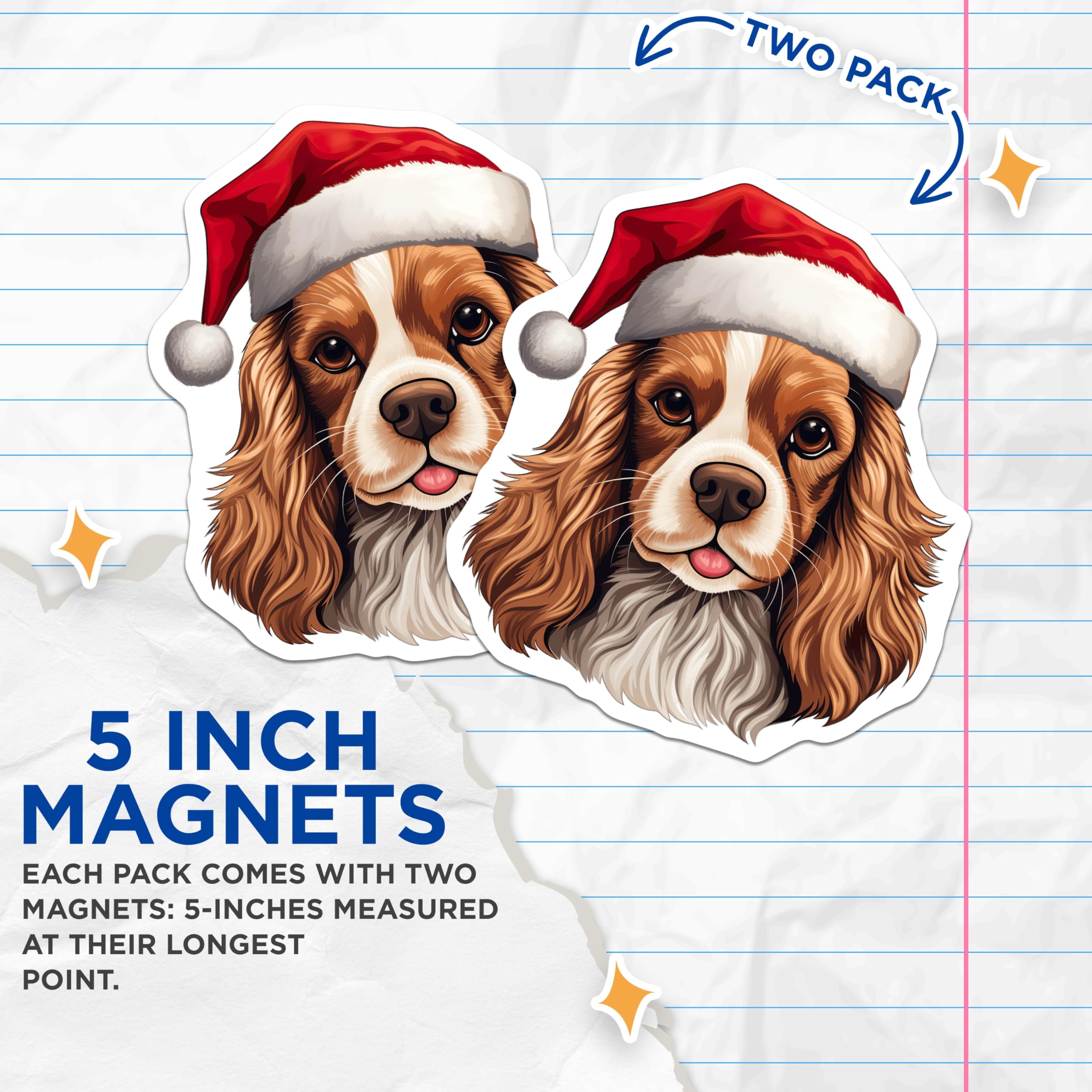 (2 Pack) Cavalier King Charles Spaniel Magnets - Christmas Dog Decor Holiday - Santa Hat Pet Lover Home Accessory - 5 Inches On Longest Side - Thick Durable Magnet - Made in USA - MAG23980