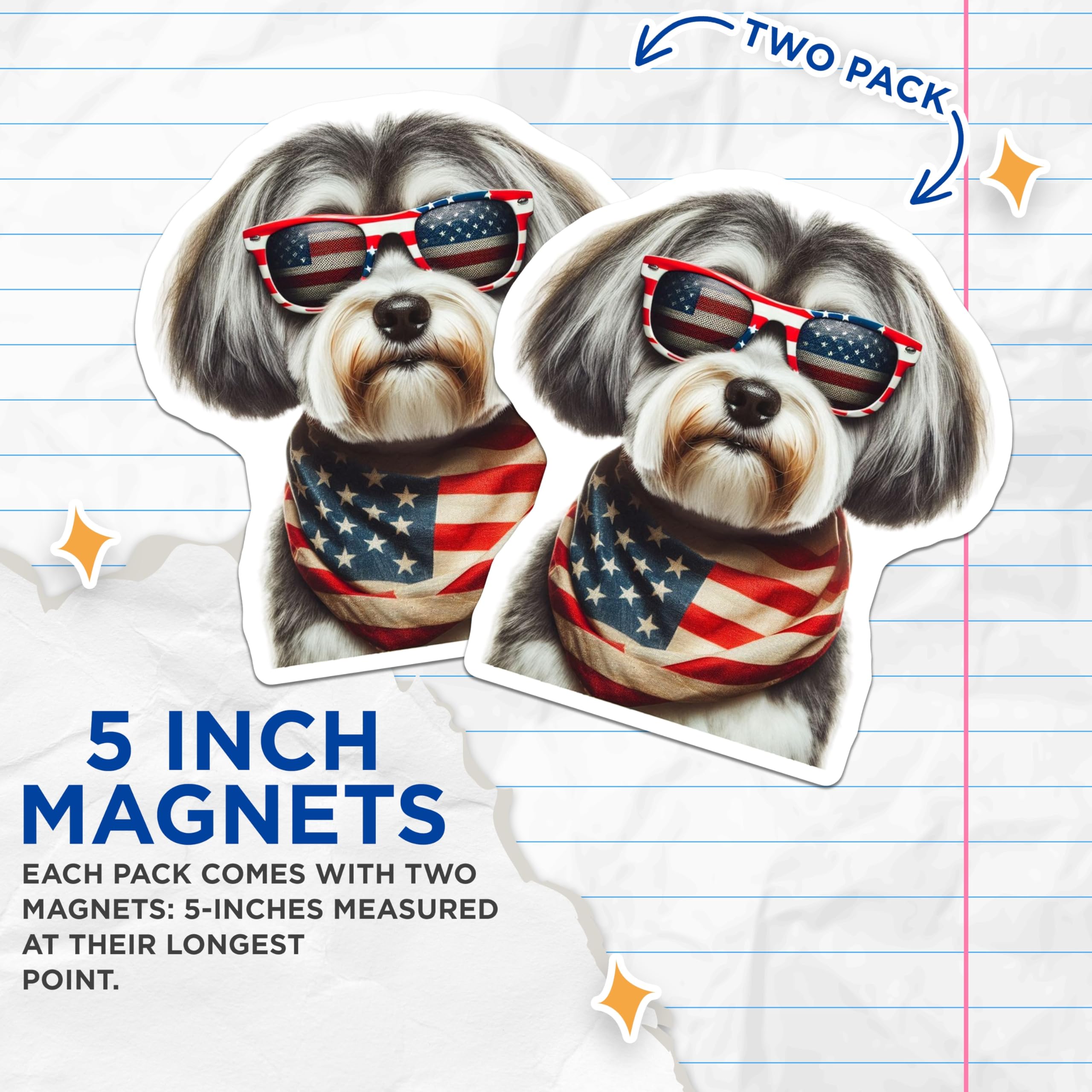 (2 Pack) American Flag Dog Magnets - Patriotic Pup - USA Pride Refrigerator Decor - 5" On Longest Side - Premium Magnet - for Cars, Refrigerators, Toolboxes, Lockers - Made in USA - MAG14107