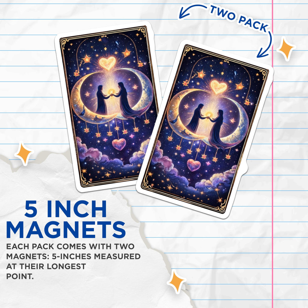 (2 Pack) Celestial Lovers Magnets - Romantic Space Art - Twin Flame Decor - 5" On Longest Side - Premium Magnet - for Cars, Refrigerators, Toolboxes, Lockers - Made in USA - MAG14700