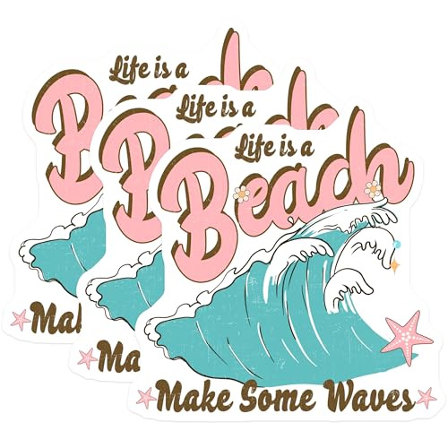 (3 Pack) Beach Decals - Ocean Wave Decal - Summer Decal- 3 Inches On Longest Side - Easy Peel & Apply - Made in USA - 3MCS5868