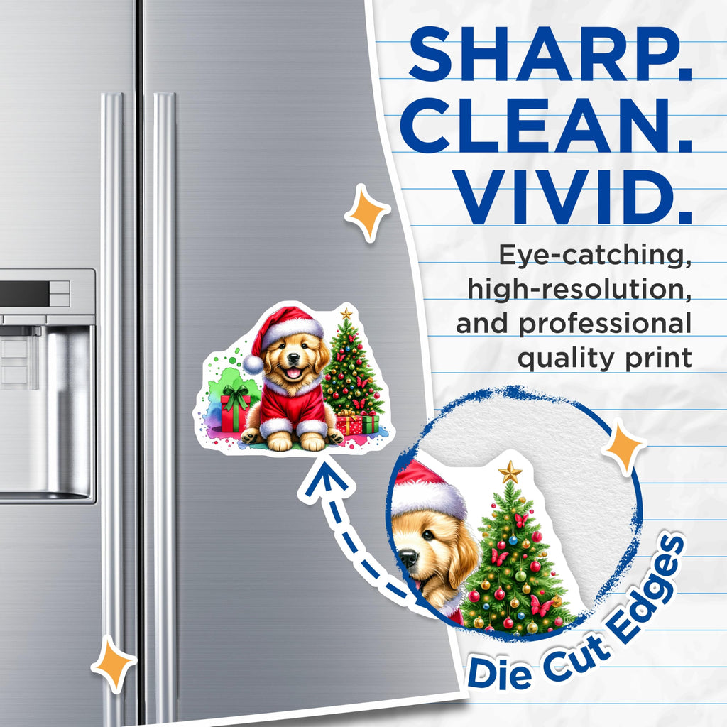 (2 Pack) Golden Retriever Christmas Magnets - Santa Puppy Decor - Holiday Dog Lover Refrigerator - 5 Inches On Longest Side - Thick Durable Magnet - Made in USA - MAG29120