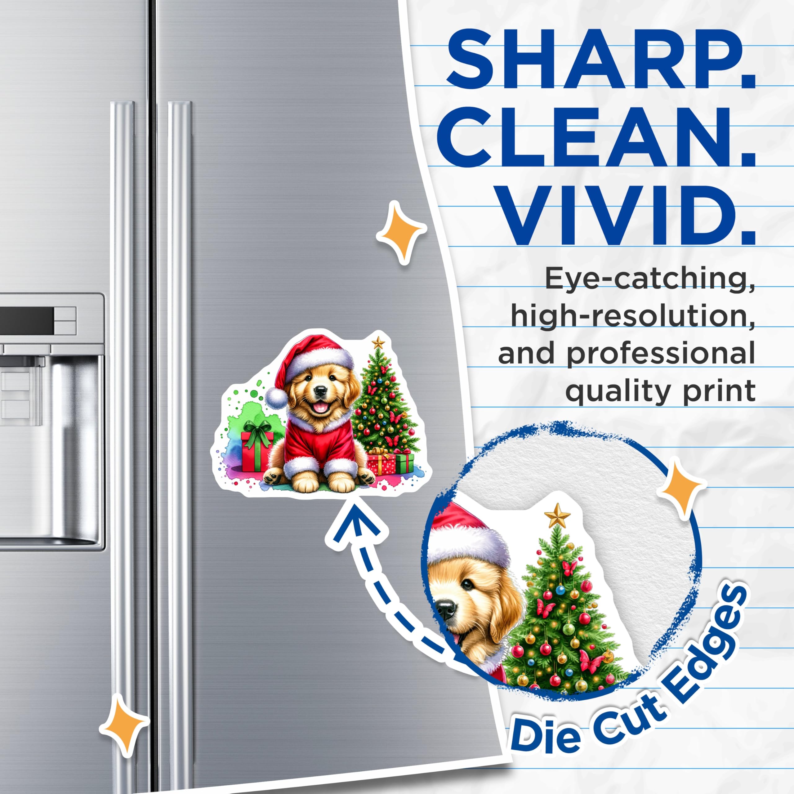 (2 Pack) Golden Retriever Christmas Magnets - Santa Puppy Decor - Holiday Dog Lover Refrigerator - 5 Inches On Longest Side - Thick Durable Magnet - Made in USA - MAG29120