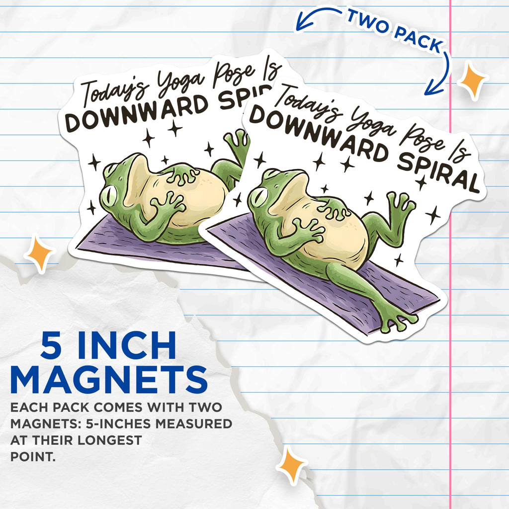 (2 Pack) Yoga Frog Magnets - Downward Spiral Pose - Funny Fridge Magnets - 5" On Longest Side - Premium Magnet - for Cars, Refrigerators, Toolboxes, Lockers - Made in USA - MAG15672
