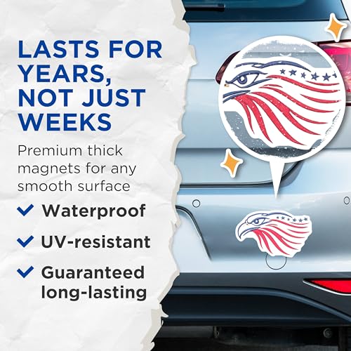 (2 Pack) Patriotic Eagle Magnets - American Pride - Red White Blue Stars - USA Flag Magnets - Home Decor - Car Accessories - 5" On Longest Side - for Cars, Fridges, Toolboxes - Made in USA - MAG6702