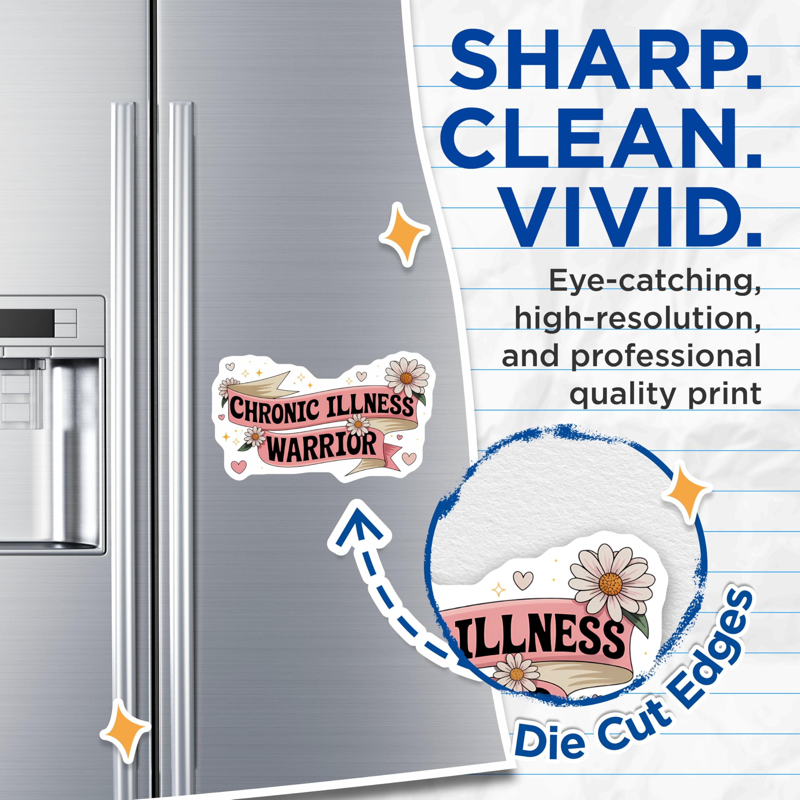 (2 Pack) Chronic Illness Warrior Magnets - Invisible Illness Support - Spoonie Awareness Decor - Health Journey Strength - 5 Inches On Longest Side - Thick Durable Magnet - Made in USA - MAG21588