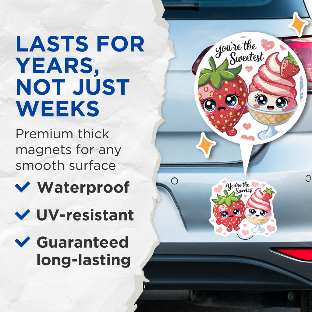 (2 Pack) You're the Sweetest Magnets - Kawaii Strawberry Decor - Cute Food Refrigerator Locker Art - 5 Inches On Longest Side - Thick Durable Magnet - Made in USA - MAG39296