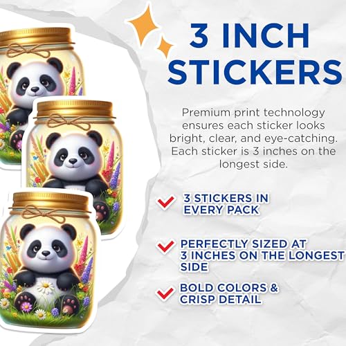 (3 Pack) Panda Decals - Cute Animal Stickers - Laptop Art Decorations - 3 Inches On Longest Side - Easy Peel & Apply - Made in USA - 3MCS8150