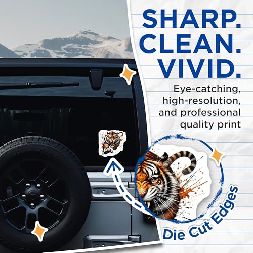 (2 Pack) Tiger Stickers - Animal Art Stickers - Wildlife Decal - Fierce Tiger Art - 5" On Longest Side - Sticks to Smooth Flat Surfaces - Made in USA - BMCS6262