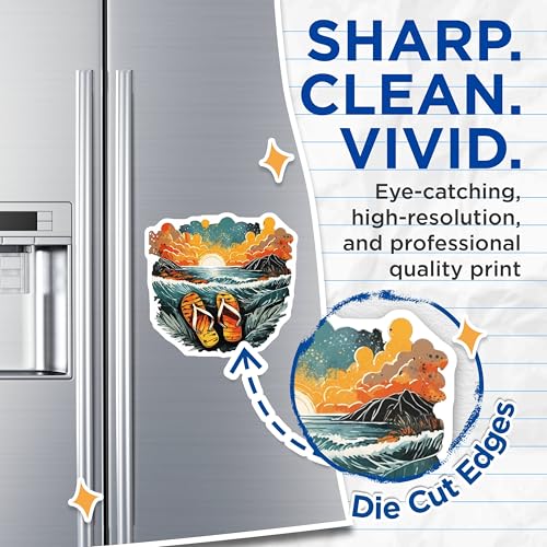(2 Pack) Beach Sunset Seascape Magnets Magnets - Summer Vibes - Beach Artwork - 5" On Longest Side - Made in USA - Sticks to Refrigerators & Metal Surfaces - MAG9323