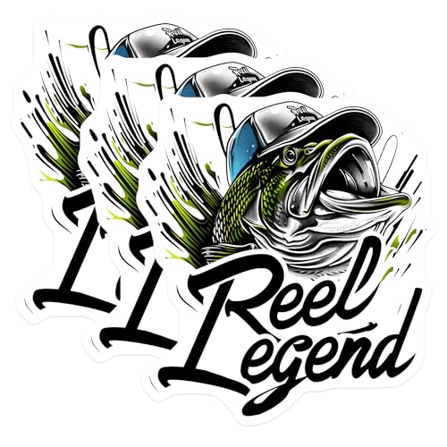 (3 Pack) Fishing Decals - Bass Fishing - Reel Legend - Laptop Decals - 3 Inches On Longest Side - Easy Peel & Apply - Made in USA - 3MCS2333