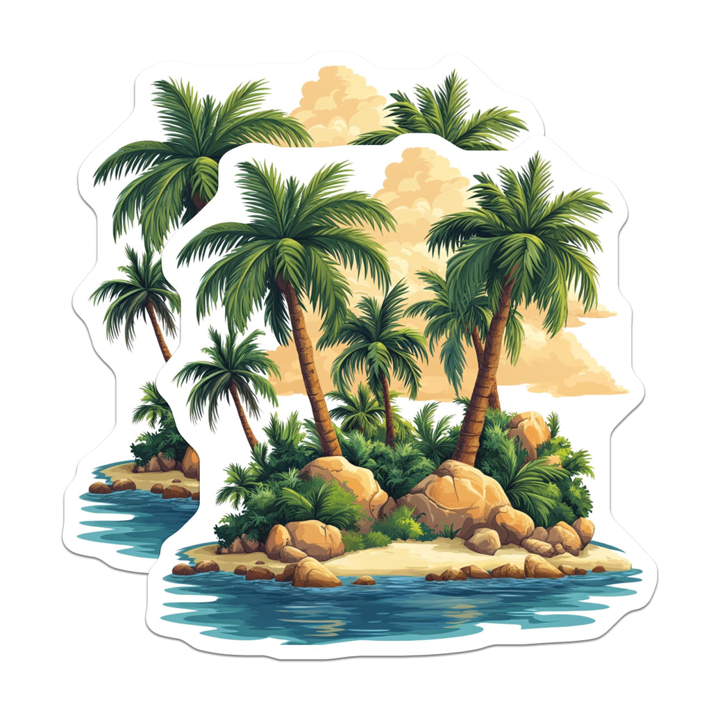 (2 Pack) Tropical Island Magnets - Palm Tree Beach Landscape - Vacation Paradise Refrigerator Decor - 5 Inches On Longest Side - Thick Durable Magnet - Made in USA - MAG29948