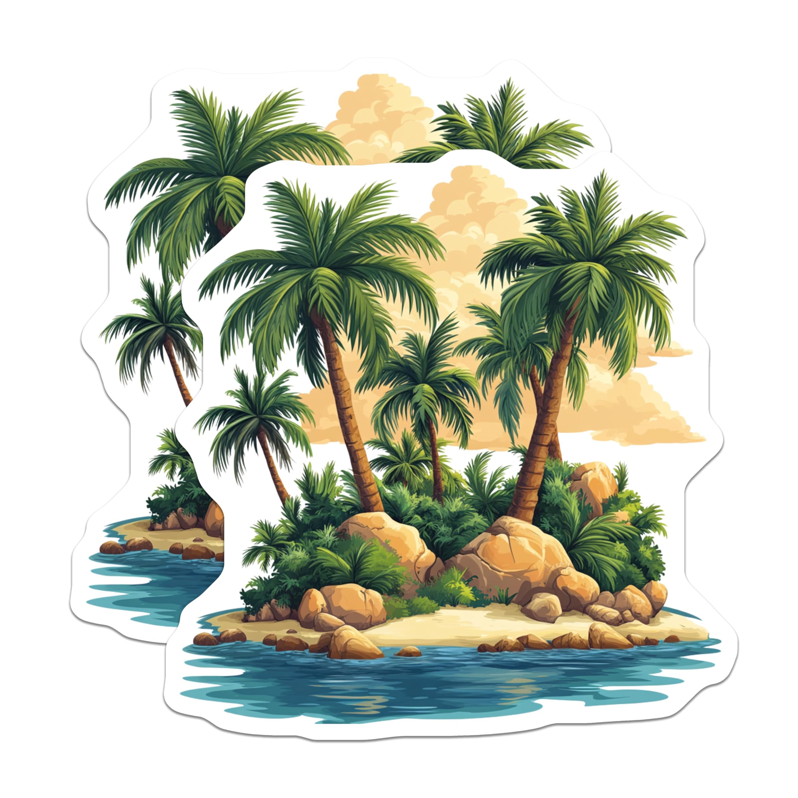 (2 Pack) Tropical Island Magnets - Palm Tree Beach Landscape - Vacation Paradise Refrigerator Decor - 5 Inches On Longest Side - Thick Durable Magnet - Made in USA - MAG29948