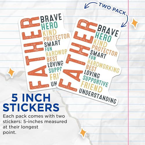 (2 Pack) Father Hero Stickers - Brave Protector Stickers - Loving Hardworking Stickers - 5" On Longest Side - Sticks to Any Smooth Flat Surface - Made in USA - BMCS3103