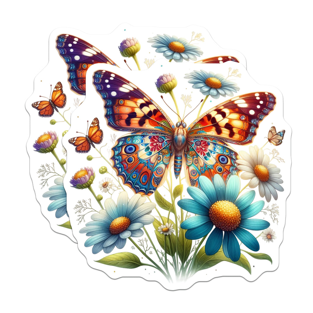 (2 Pack) Vibrant Butterfly Magnets - Bohemian Floral Daisy Decor - Whimsical Summer Spring Art - 5 Inches On Longest Side - Thick Durable Magnet - Made in USA - MAG36659